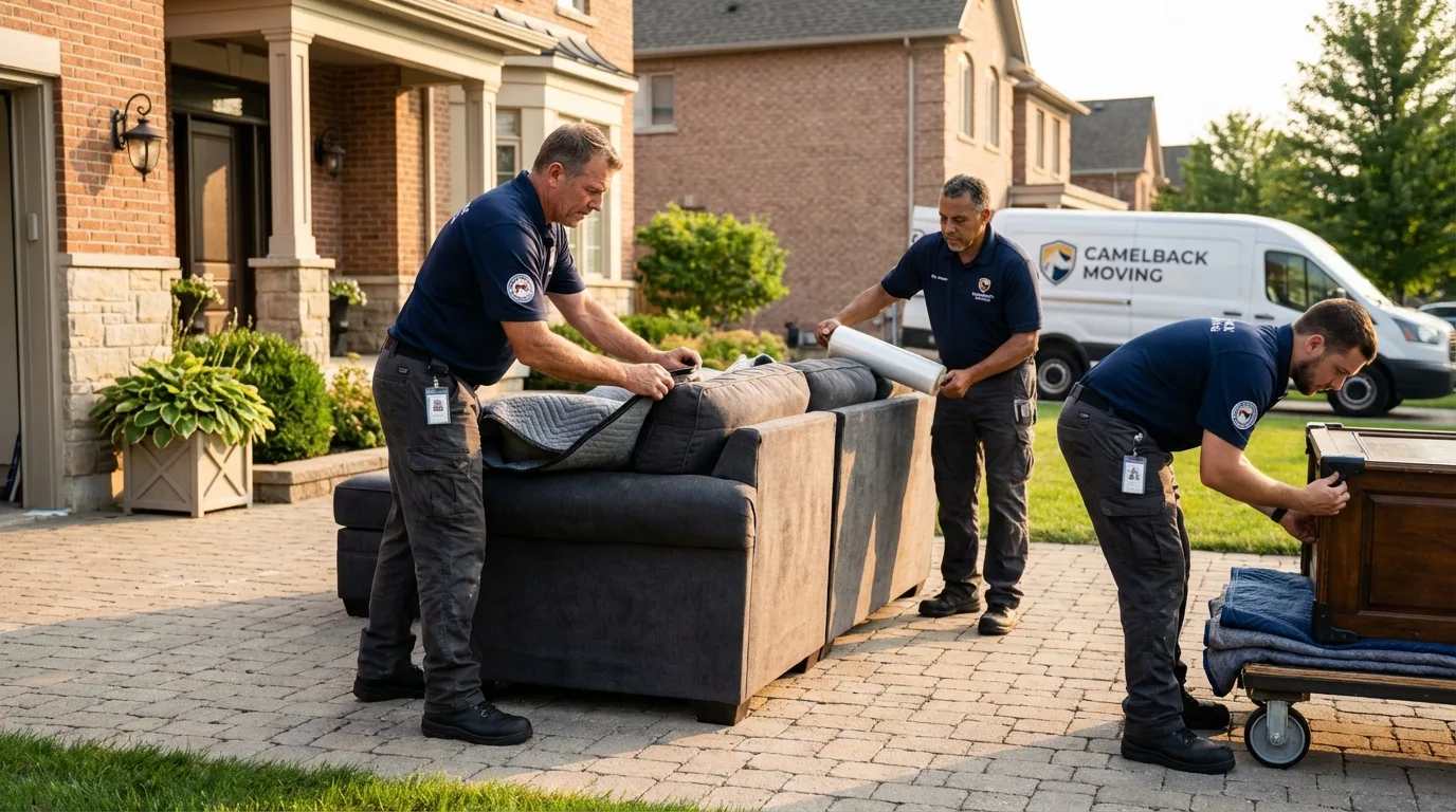 Large estate moving crew wrapping furniture in Iona, ID