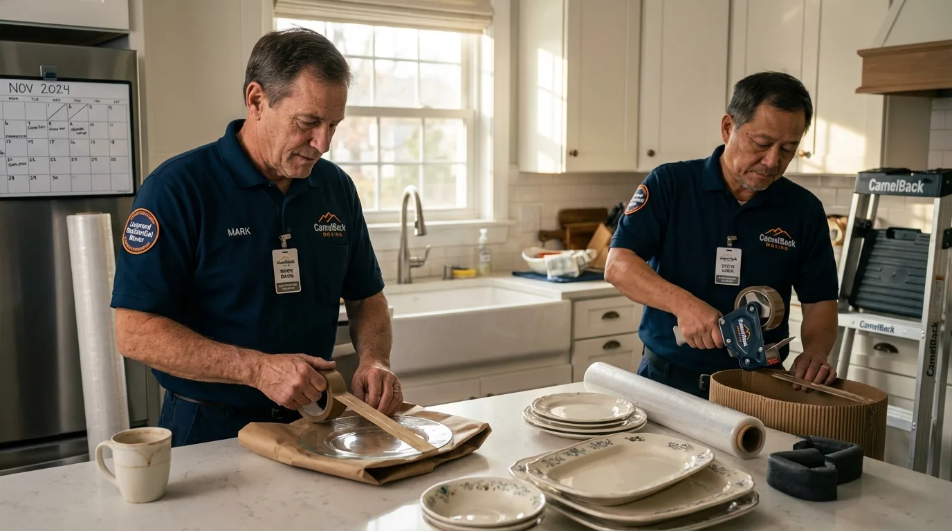 Professional crew packing kitchen dishware in Iona, ID